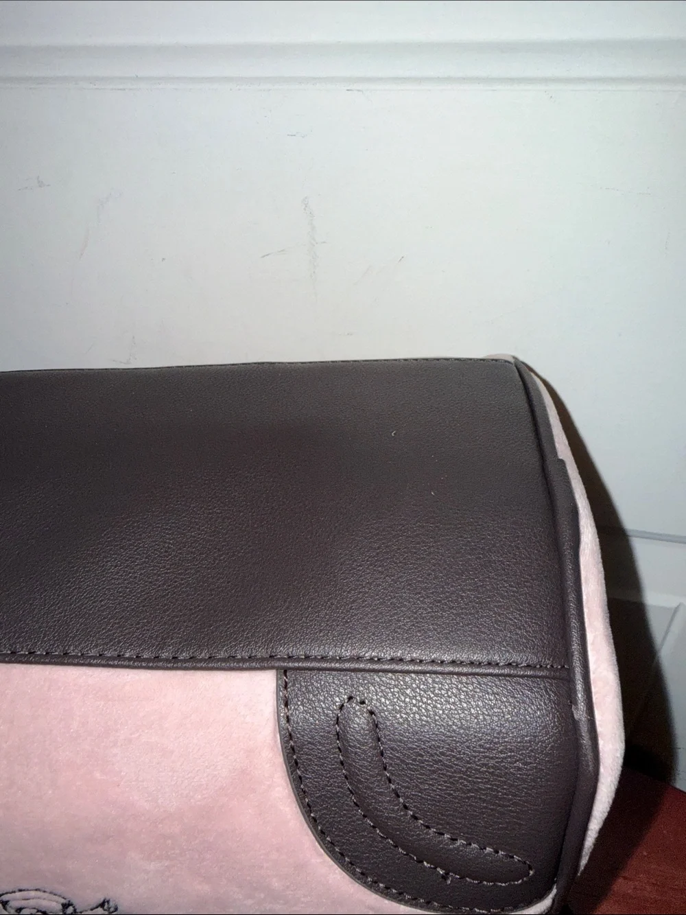 Juicy Couture Pink Suede Satchel with Dark Brown Trim & Gold Hardware